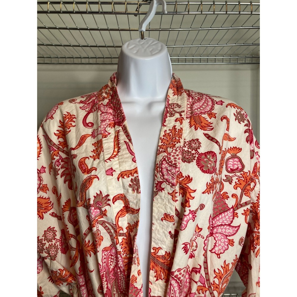 Roberta Roller Rabbit Cream Kimono Robe with Pink and Orange Floral Paisley - Picture 8 of 13